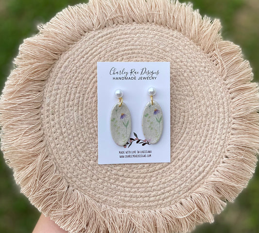 Springtime floral oval pearl dangles