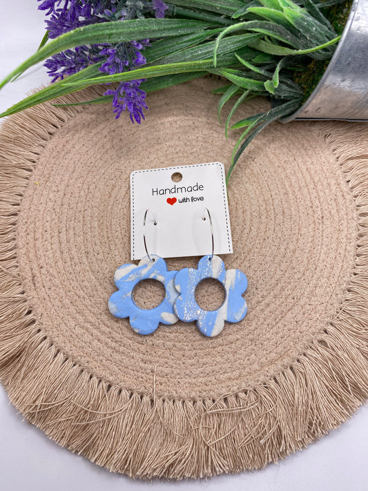 Daisy hoops-Blue, White and Silver