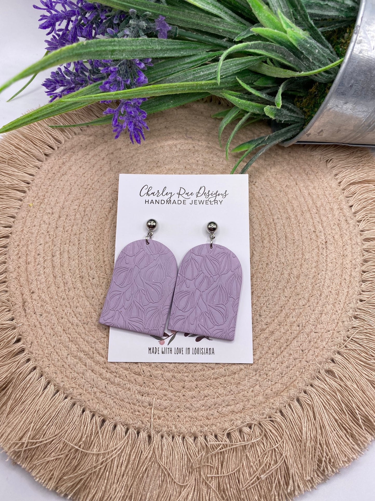 Floral Embossed Dangles-Lilac