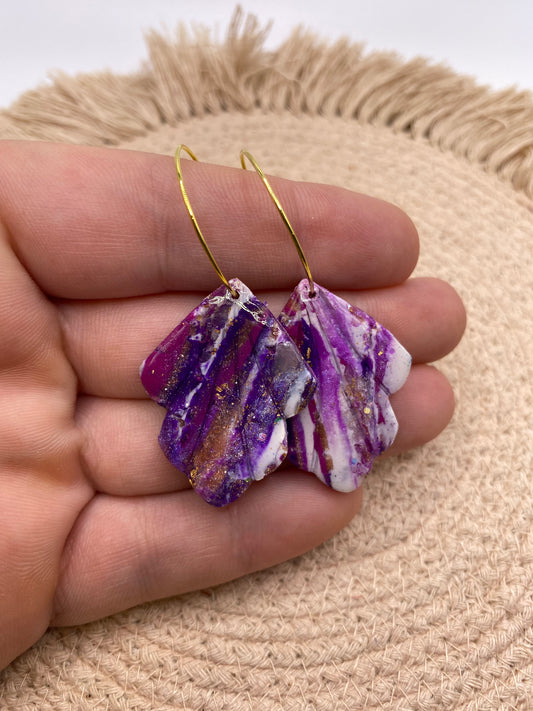 Purple Galaxy scalloped hoops