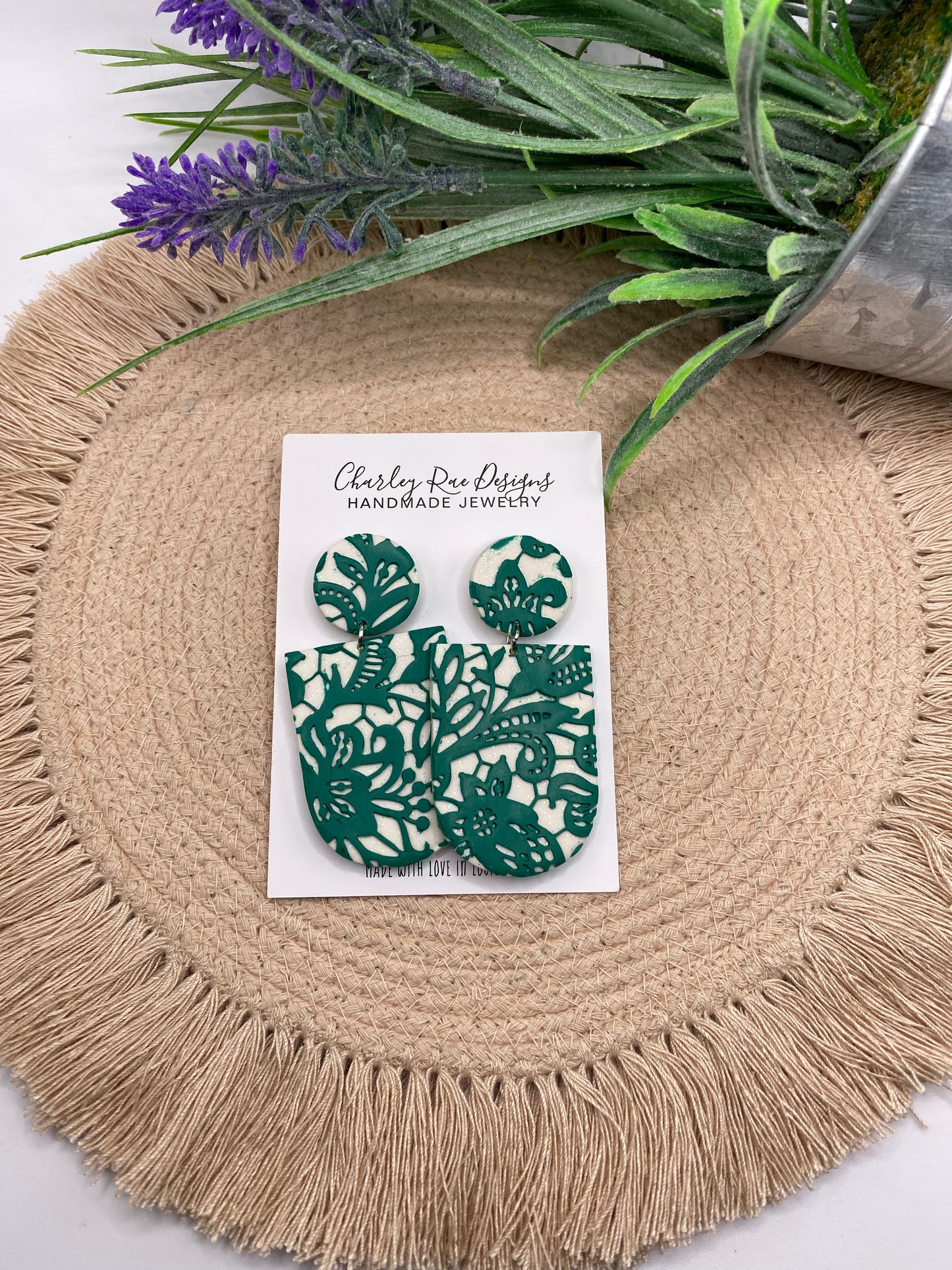 Lovely Lace Dangles- green and white