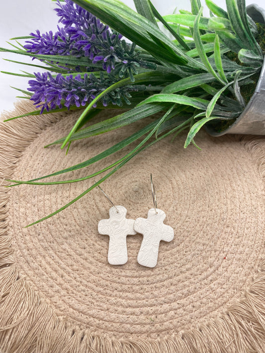 Rose embossed cross hoops