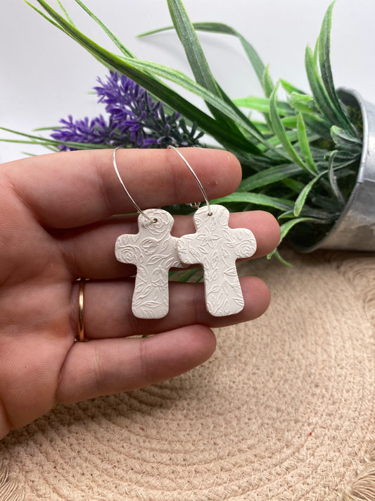 Rose embossed cross hoops