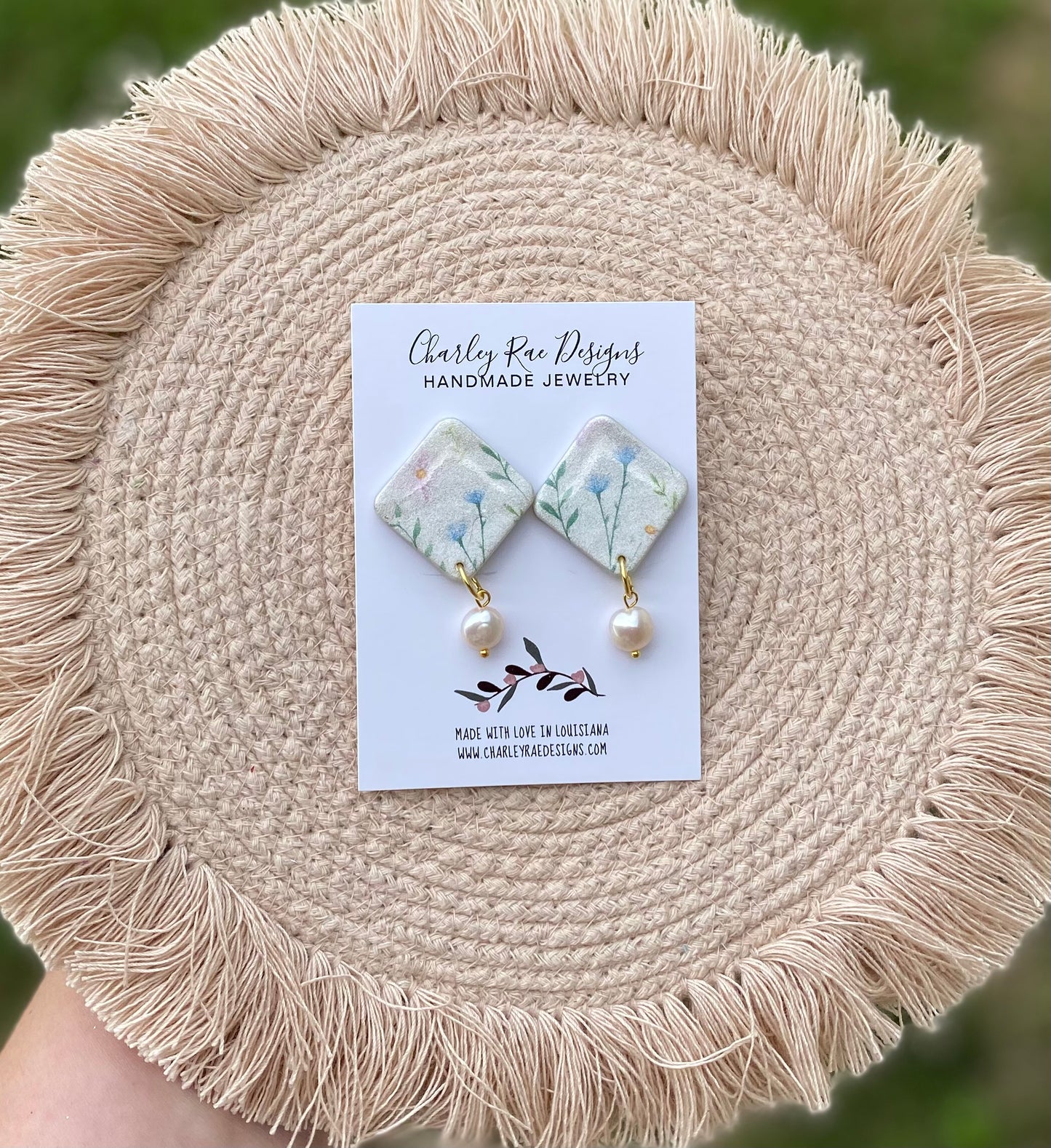 Springtime floral pearl studs