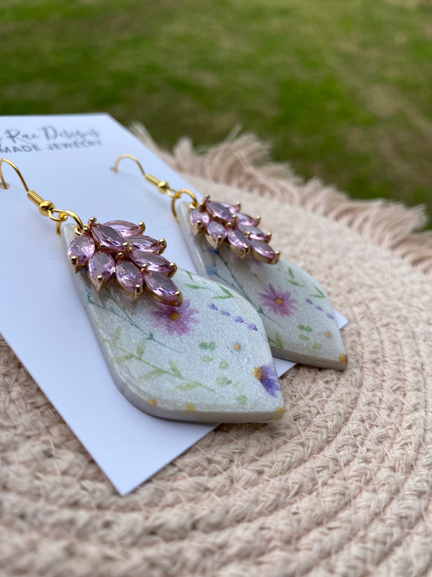 Springtime floral rhinestone dangles