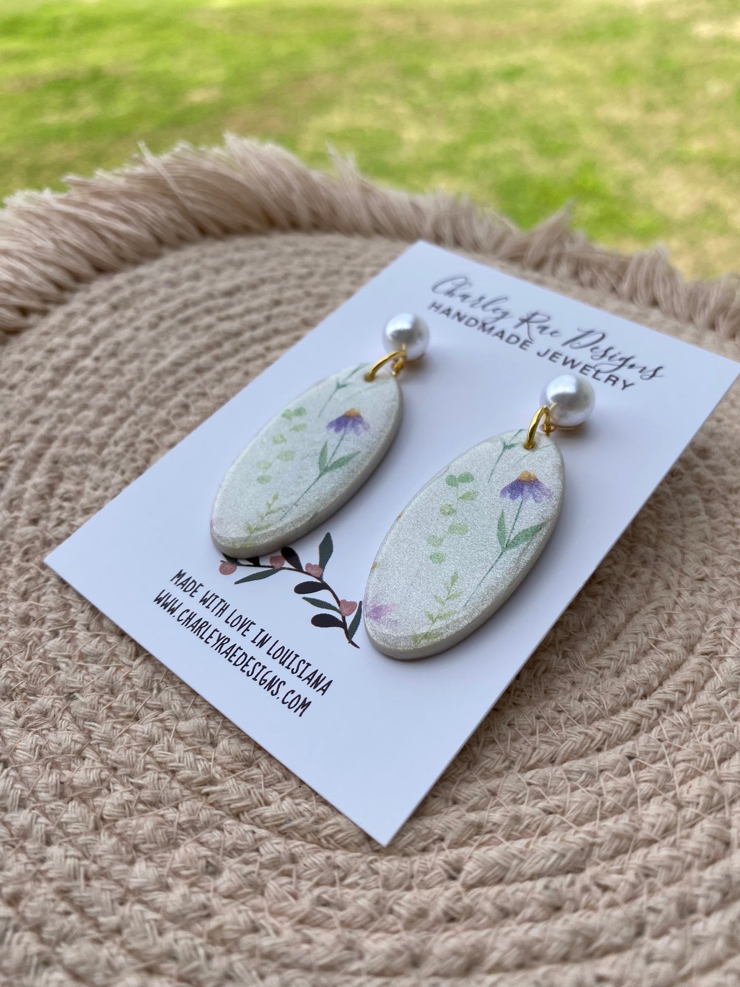 Springtime floral oval pearl dangles