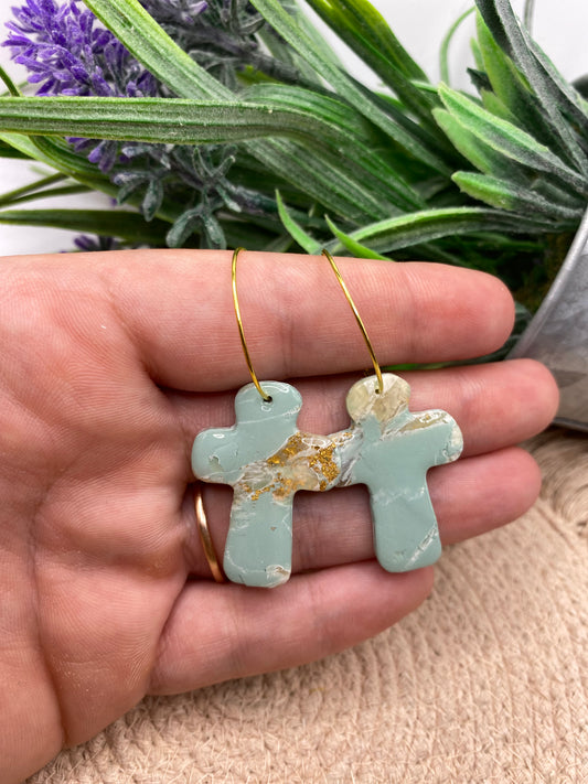 Dreamy Sage Cross hoops