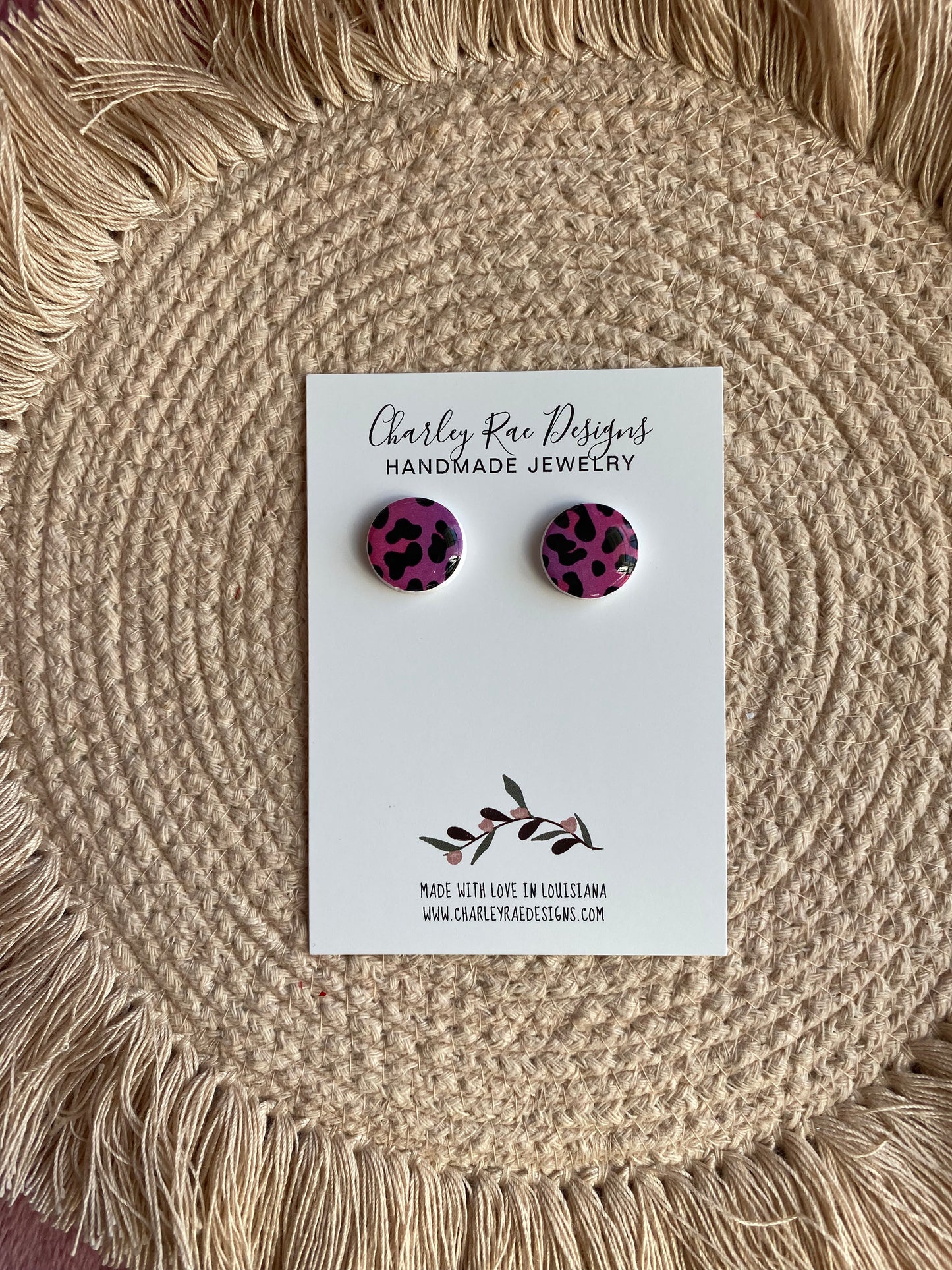 Rainbow cheetah studs-pink