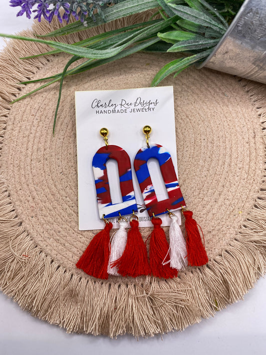 Tasseled Dangles-Red, White and Blue