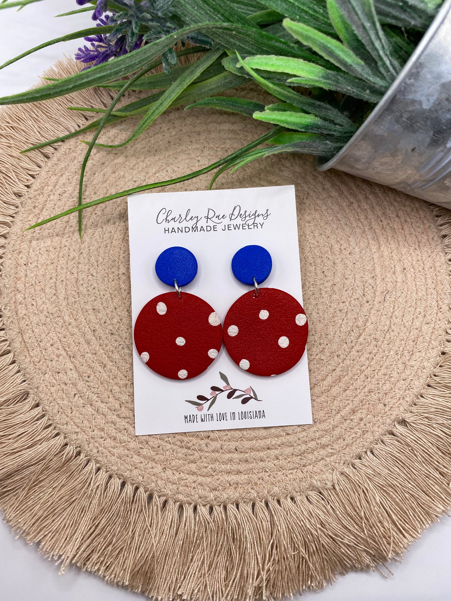 Spotted Circle Dangles-Red and white