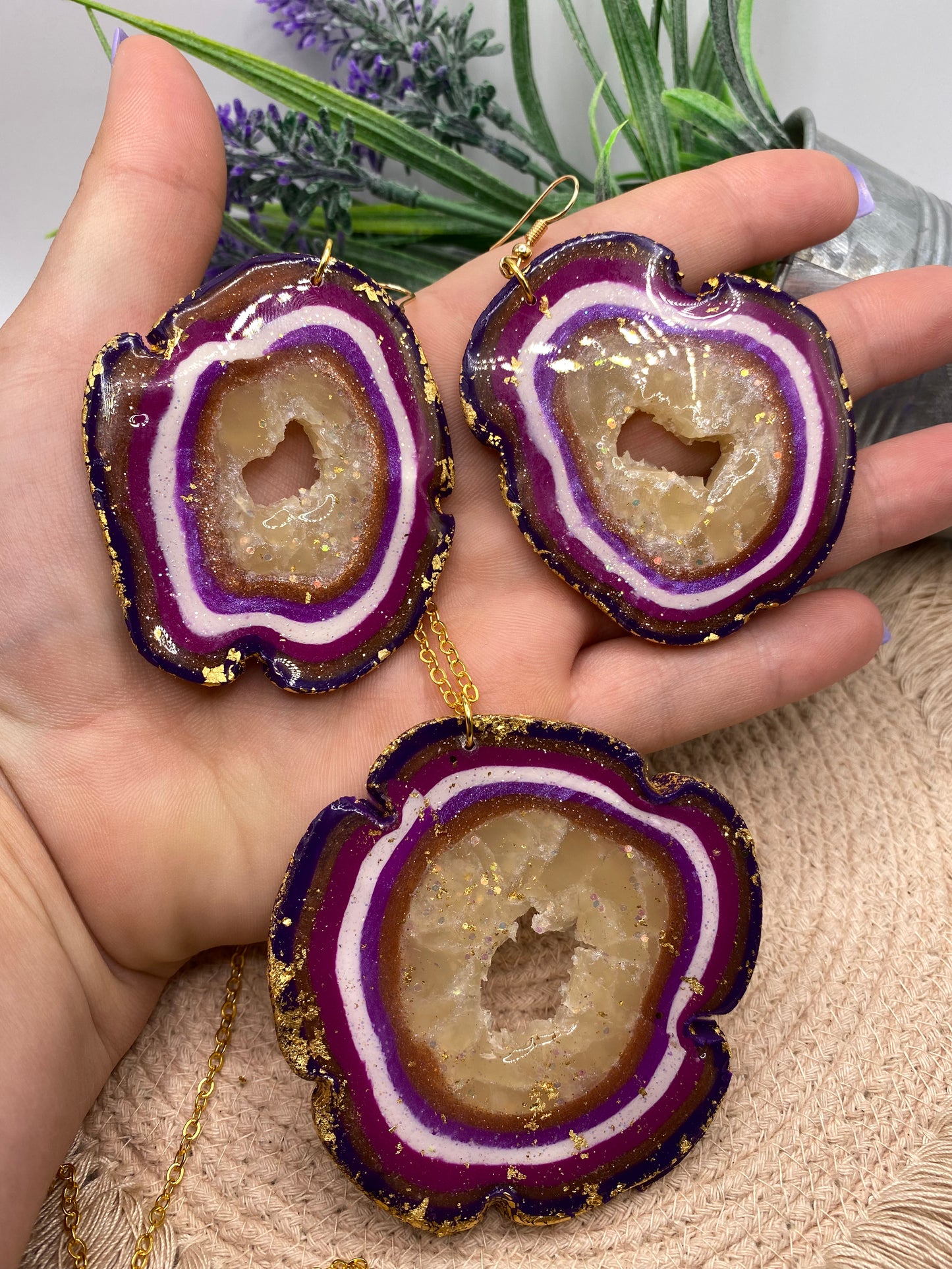 Purple agate/geode set