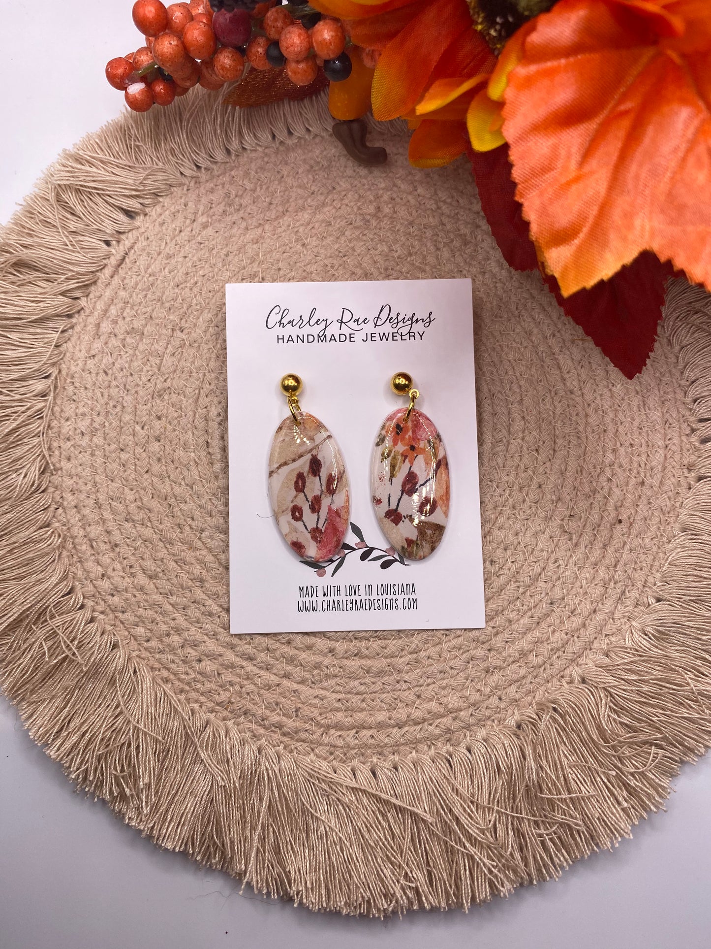 Fall floral oval dangles