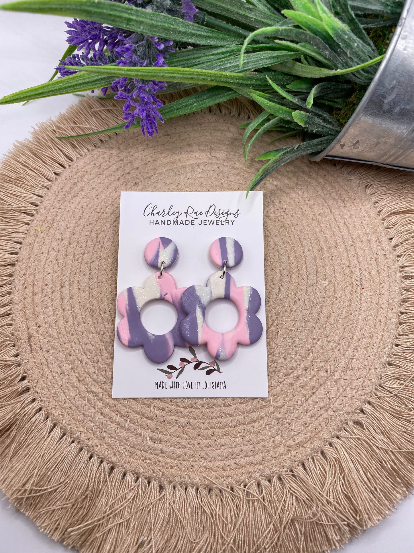 Daisy dangles-Pink and purple