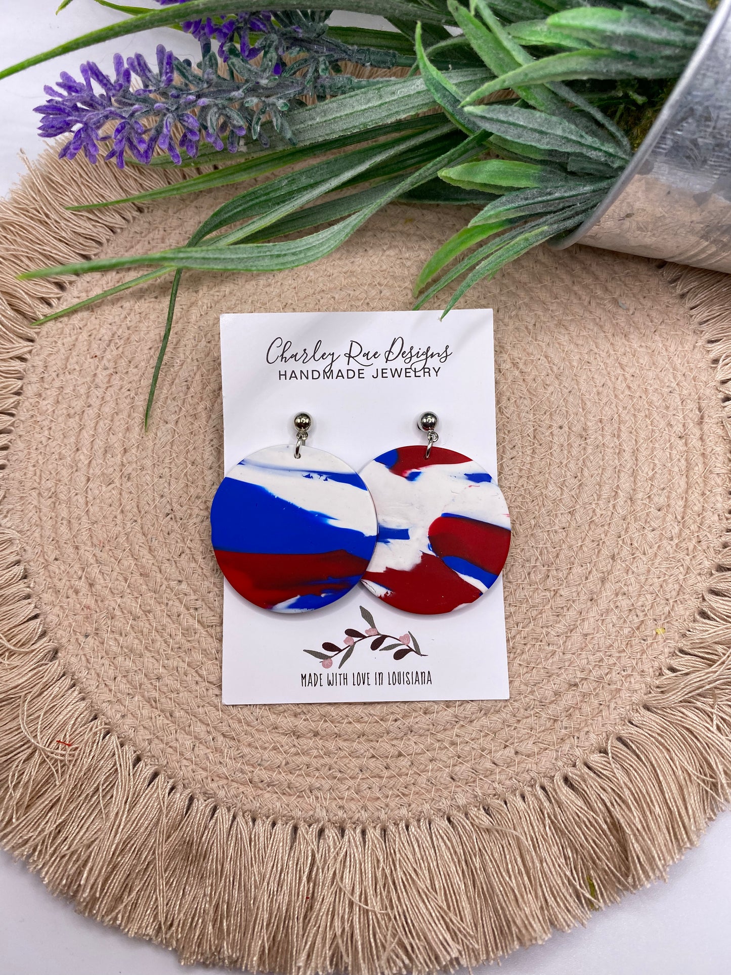Circle Dangles-Red, White and Blue