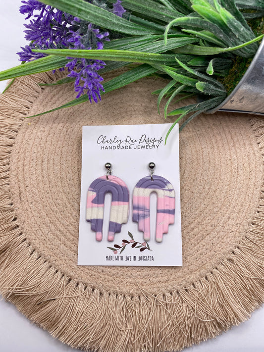 Embossed Arch Dangles-pink and purple