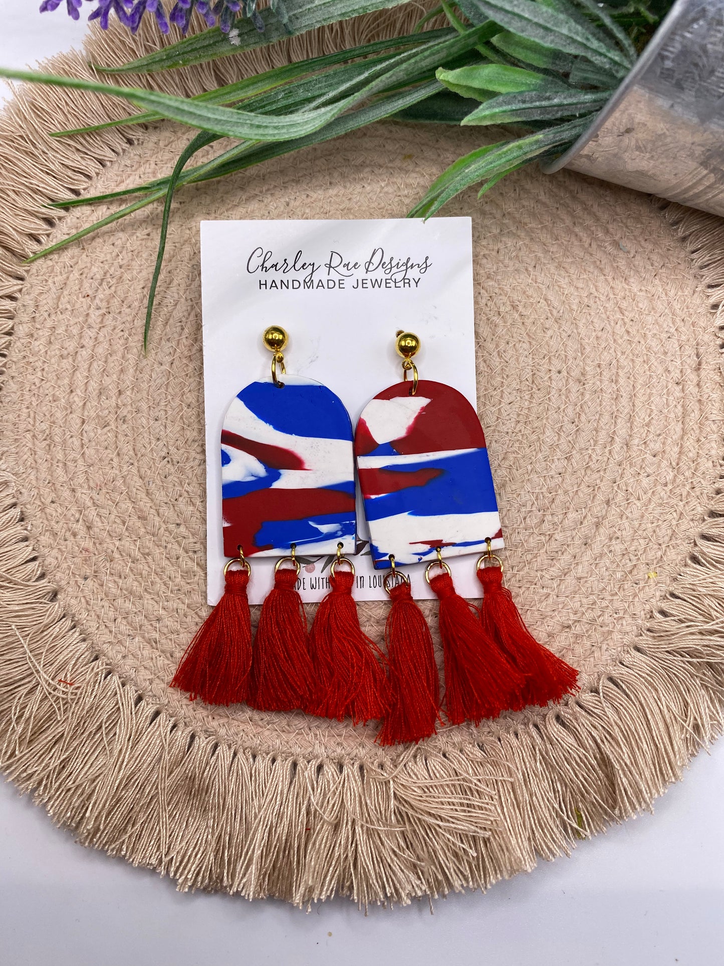 Tasseled Dangle-Red, White and Blue